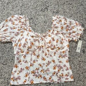 No Boundaries Floral Puff Sleeve Blouse - White and Pink